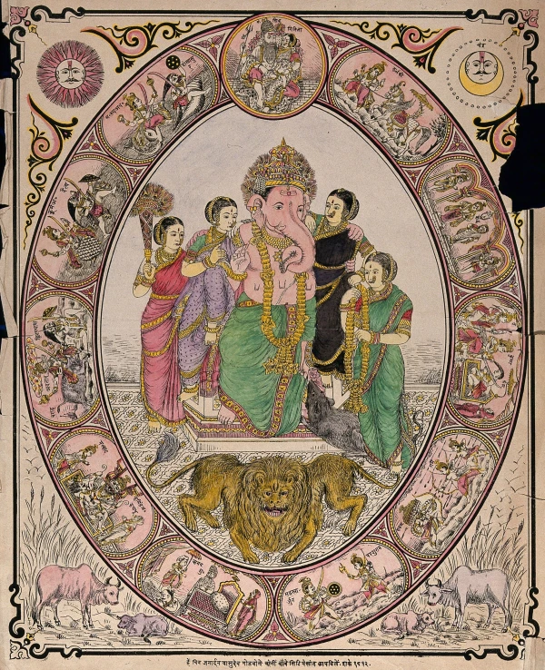Ganesha with Family and the Ten Avatars of Vishnu