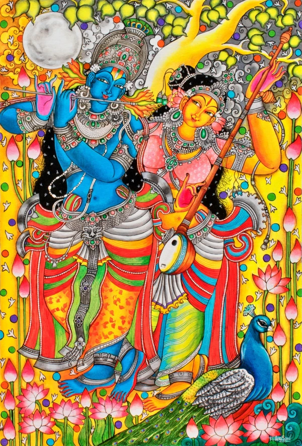 Celestial Duet: Radha and Krishna's Moonlight Serenade